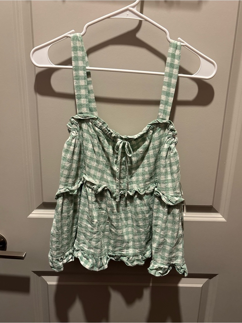 American Vintage Mint Gingham Ruffled Camisole